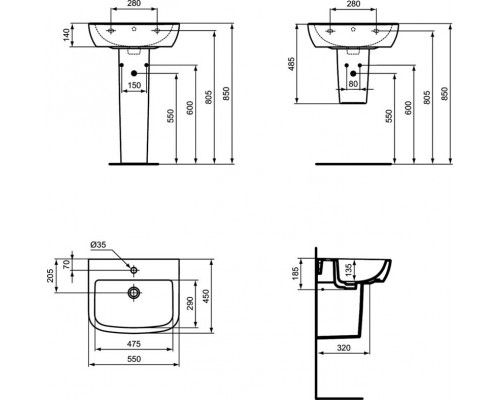Умывальник 55X45 см Ideal Standard TEMPO T056501