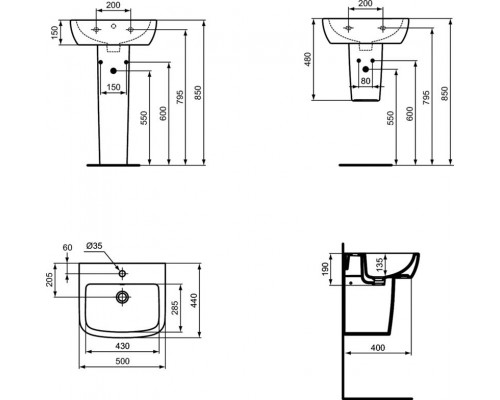 Умывальник 50X44 см Ideal Standard TEMPO T056601