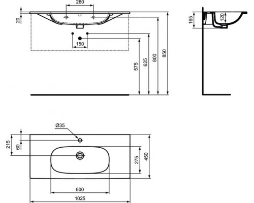 Умывальник 100 см Ideal Standard TESI Vanity T350801