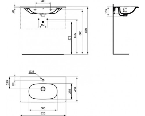 Умывальник 80 см Ideal Standard TESI Vanity T350901