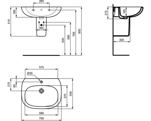 Умывальник 70 см Ideal Standard TESI T351201