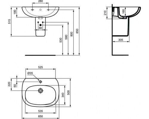 Умывальник 65 см Ideal Standard TESI T351301