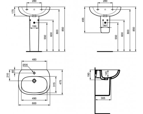 Умывальник 60 см Ideal Standard TESI T351401