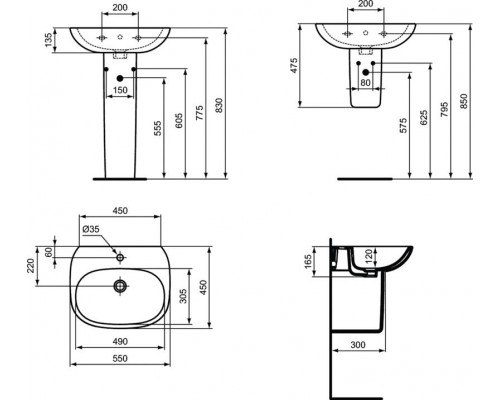 Умывальник 55 см (тонкий бортик) Ideal Standard TESI T352301