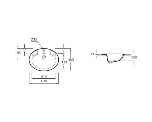 Раковина Jacob Delafon Ovale E1273-00, врезная сверху, 63 х 48 см