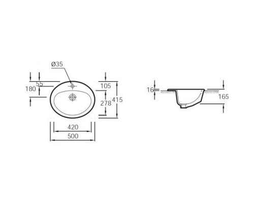 Раковина Jacob Delafon Ovale E1358-00, врезная сверху, 50 х 41,5 см