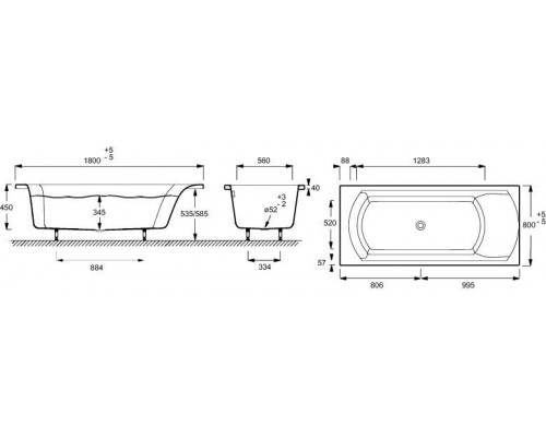 Ванна акриловая 180x80 Jacob Delafon Ove E60143RU-00