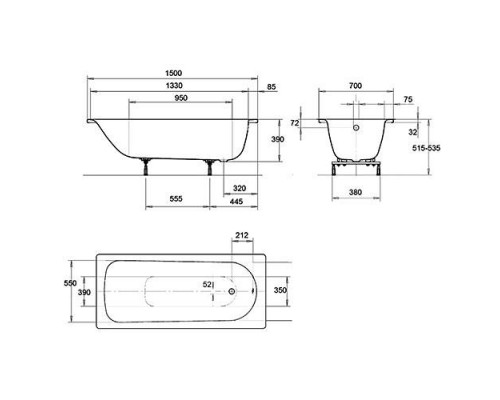 Ванна стальная Kaldewei Saniform Plus 361-1 150x70, 111600010001