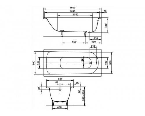 Ванна стальная Kaldewei Saniform Plus 372-1 160x75, 112500010001