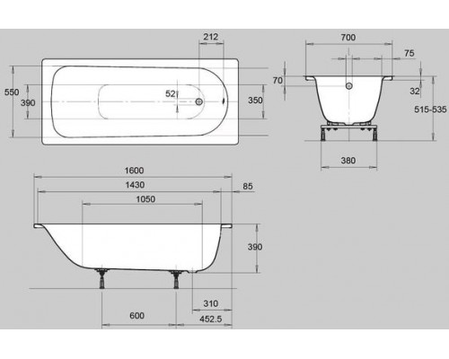 Ванна стальная Kaldewei Eurowa 160*70 311-1