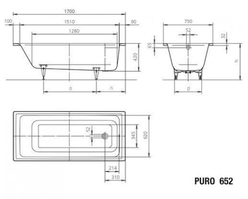 Стальная ванна Kaldewei Puro 652 170x75 с самоочищением