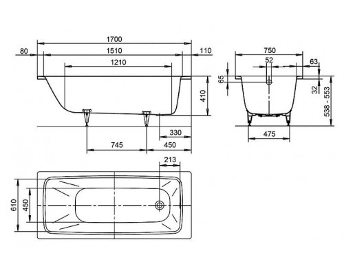 Ванна стальная Kaldewei Cayono 750 170x75, 275000010001
