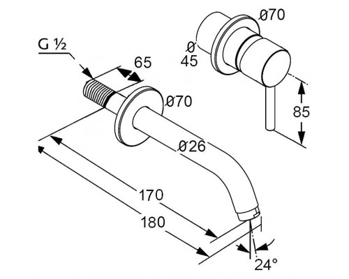 KLUDI BOZZ однорычажный смеситель для раковины, внешняя часть,  излив 170 мм