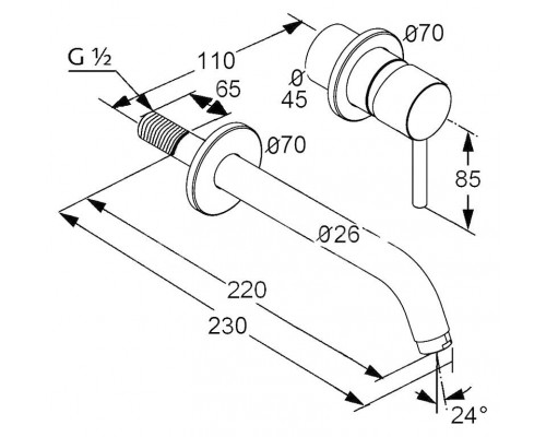 KLUDI BOZZ однорычажный смеситель для раковины, внешняя часть,  излив 220 мм