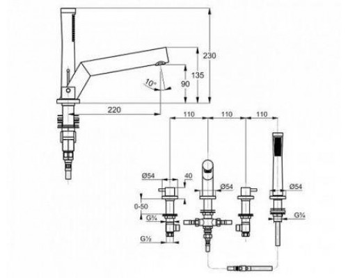 Смеситель Kludi Bozz 384240576 для ванны и душа, на 4 отверстия, литые рычаги