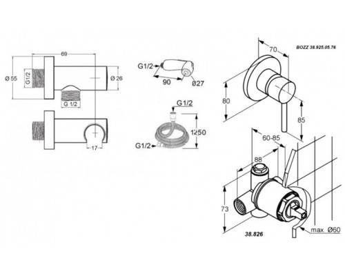KLUDI BOZZ Гигиенический набор, душ классик - комплект