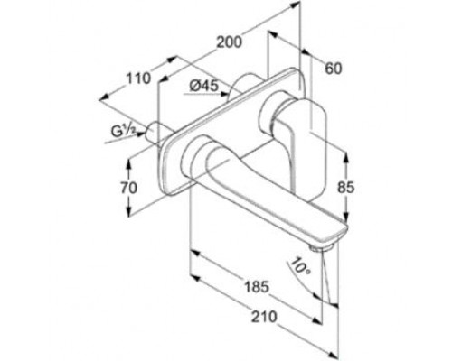 KLUDI AMEO Однорычажный смеситель для раковины, настенный монтаж на 2 отверстия, вынос 180 мм