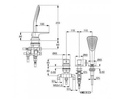 KLUDI AMEO Однорычажный смеситель для ванны и душа на 3 отверстия без излива