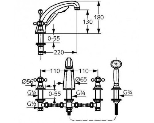 KLUDI 1926 смеситель для ванны и душа DN 15 на 4 отверстия