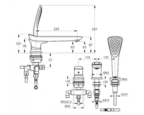 KLUDI AMBIENTA однорычажный смеситель для ванны и душа DN 15 на 3 отверстия