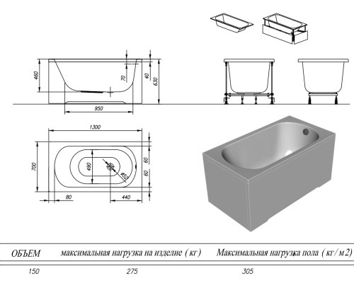 Ванна акриловая Kolpa-San Betty 130x70