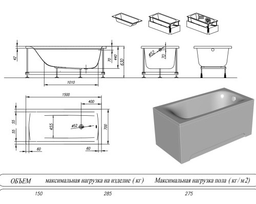 Ванна акриловая Kolpa-San Evelin 150x70