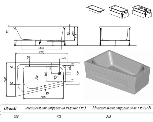 Ванна акриловая Kolpa-San Beatrice 170x110 D