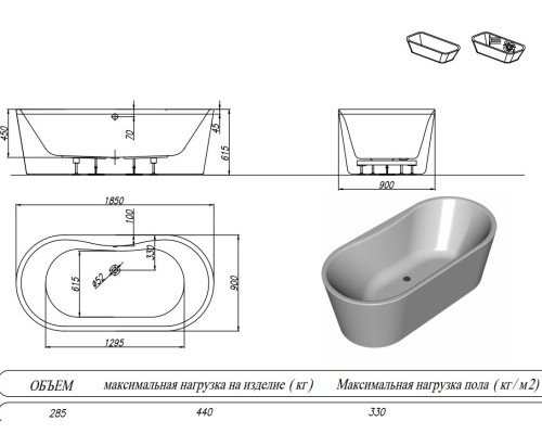Ванна акриловая Kolpa-San Comodo FS 185x90 Gray