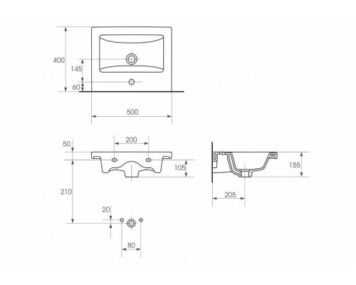 Умывальник мебельный/подвесной с креплением COMO 50*40 см, РФ, S-UM-COM50/1-w
