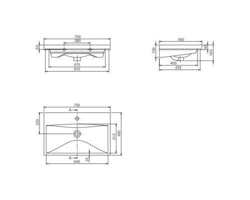 Умывальник мебельный Elite 70*45 см, белый, VB032K42U00