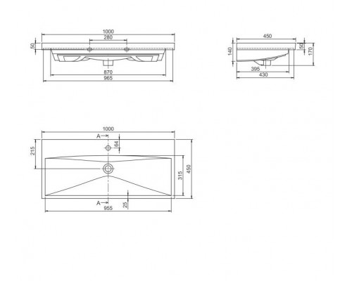 Умывальник мебельный Elite 100*45 см, белый, VB032A02U00