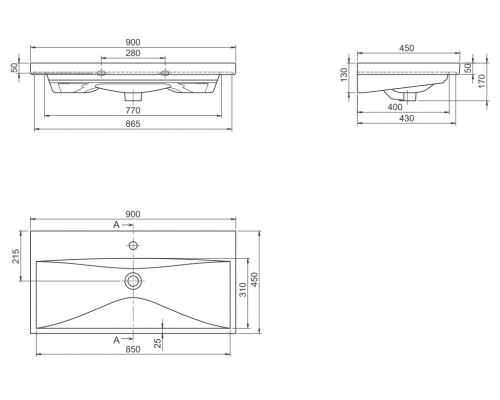 Умывальник мебельный Elite 90*45 см, белый, VB032N82U00