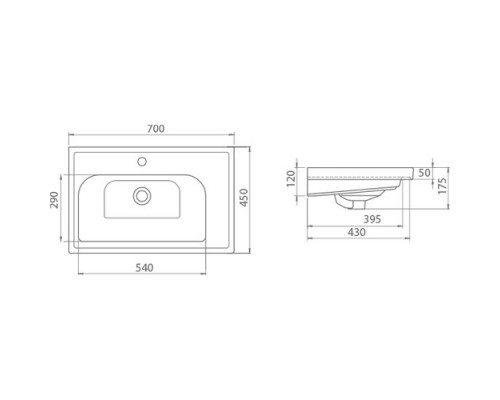 Умывальник мебельный Frame 70*45 см, белый, VB015K42U00
