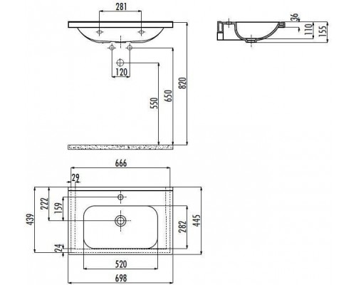 Умывальник Ideal мебельный/подвесной на креплениях 69,8х44,8 см, белый, ID070-00CB00E-0000