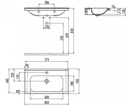 Умывальник Ideal мебельный/подвесной на креплениях 80х45 см без отв. перелива, белый, ID080-00CB00E-0000