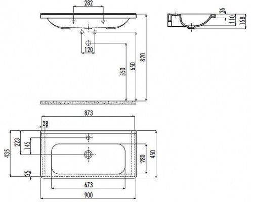 Умывальник Ideal мебельный/подвесной на креплениях 90х45 см, белый, ID090-00CB00E-0000