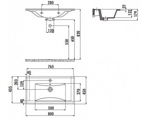 Умывальник Su мебельный/подвесной на креплениях 80х45 см, белый, SU080-00CB00E-0000