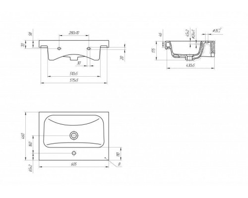 Умывальник мебельный/подвесной с креплением MODUO 60*46 см, РФ S-UM-MOD60/1