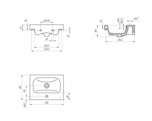 Умывальник мебельный/подвесной с креплением COMO 50*35 см, РФ, S-UM-COM50/1-w