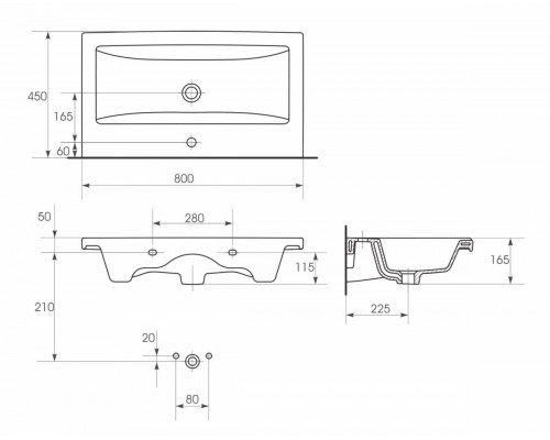 Умывальник Cersanit Como 80x45 белый (Россия)