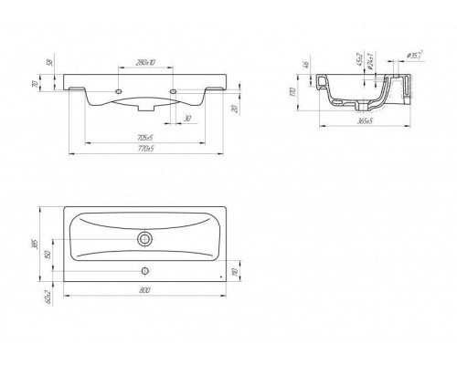 Умывальник на тумбу Cersanit Moduo 80х38 slim (Россия)