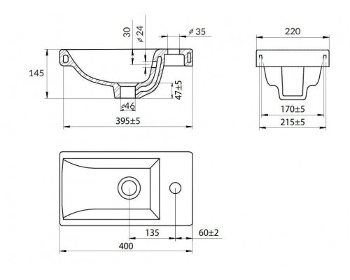 Умывальник мебельный без крепления MODUO 40*22 см, РФ, S-UM-MOD40/1