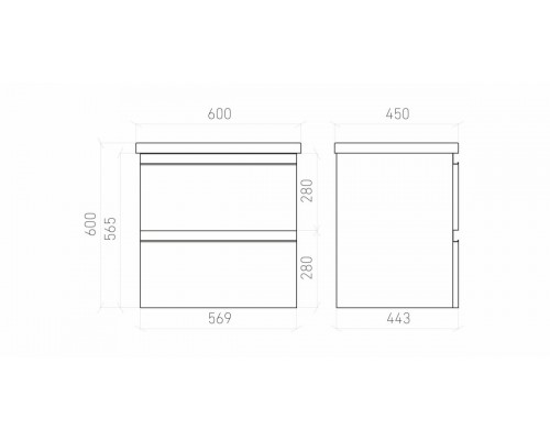 Тумба подвесная SARGAS 60 под умыв-к Cerastyle Frame 60, белый глянец, LS-WCAB-60-01
