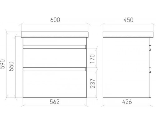 Тумба подвесная SARGAS 60 под умыв-к Cerastyle Frame 60, дуб Йорк, LS-WCAB-60-221