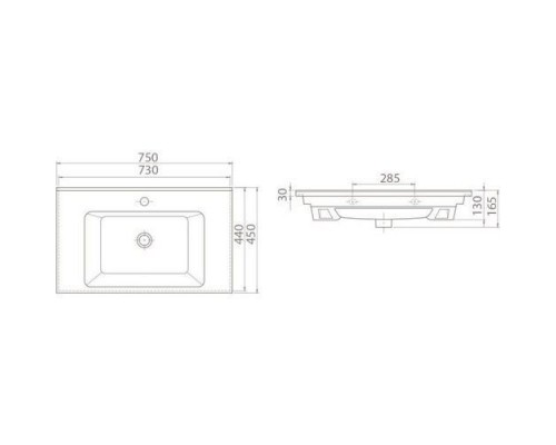 Умывальник мебельный/подвесной без крепления Arte 75*45 см, белый, VB048L22U00
