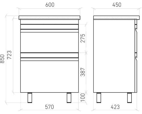 Тумба напольная VENUS 60 под умыв-к Creavit Ideal 60, белый глянец, LVE-WFCAB-60-01
