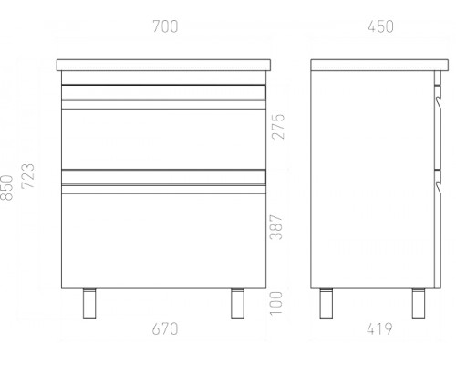 Тумба напольная VENUS 70 под умыв-к Creavit Ideal 70, белый глянец