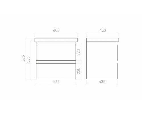 Тумба подвесная VITRUM 60 под умыв-к Cerastyle Elite 60, белый матовый, LV-WCAB-60-11