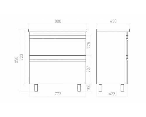 Тумба напольная VENUS 80 под умыв-к Creavit Ideal 80, белый глянец, LVE-WFCAB-80-01