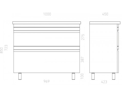 Тумба напольная VENUS 100 под умыв-к Creavit Ideal 100, белый глянец